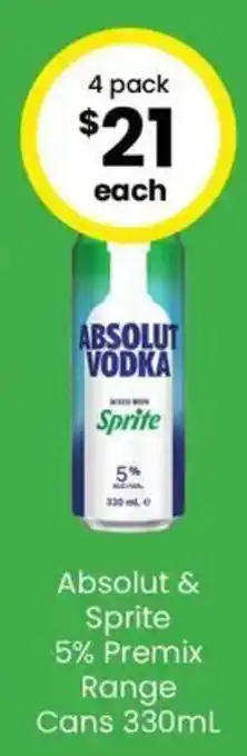Absolut & Sprite 5% Premix Range Cans