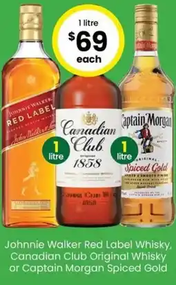 The Bottle O Johnnie Walker Red Label Whisky, Canadian Club Original Whisky or Captain Morgan Spiced Gold offer