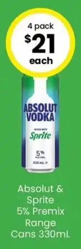 The Bottle O Absolut & Sprite 5% Premix Range Cans offer