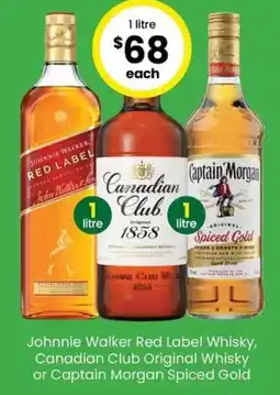 The Bottle O Johnnie Walker Red Label Whisky, Canadian Club Original Whisky or Captain Morgan Spiced Gold offer
