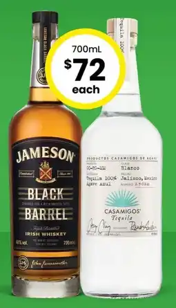The Bottle O Jameson Black Barrel Irish Whiskey , Casamigos Blanco Tequila offer
