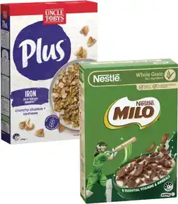 Coles Nestlé Milo 620g or Uncle Tobys Plus Cereal 630g offer