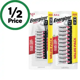 Woolworths Energizer Max Batteries AA or AAA Pk 16 offer