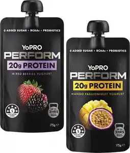 Coles Yopro Perform High Protein No Added Sugar Yoghurt Pouch offer