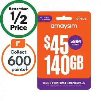 Woolworths amaysim $45 Starter Pack‡ offer