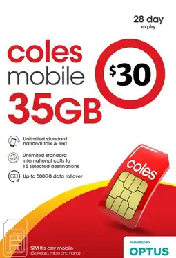 Coles Coles Mobile $30 Prepaid SIM offer