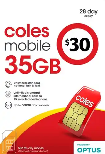 Coles Coles Mobile $30 Prepaid SIM offer