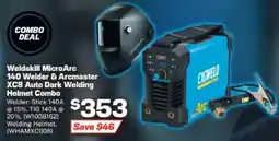Repco Weldskill MicroArc 140 Welder & Arcmaster XC8 Auto Dark Welding Helmet Combo offer