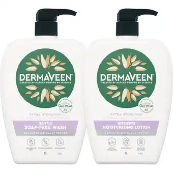 DermaVeen Extra Hydration Moisturising Lotion or Gentle Soap Free Wash 1 Litre