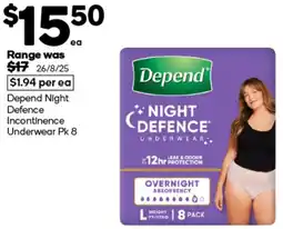 Woolworths Depend Night Defence Incontinence Underwear offer