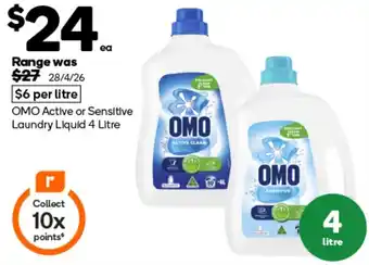 Woolworths OMO Active or Sensitive Laundry Liquid offer