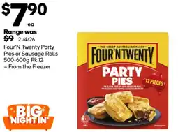 Woolworths Four'N Twenty Party Pies or Sausage Rolls offer