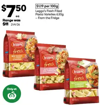 Woolworths Leggo's Fresh Filled Pasta Varieties offer