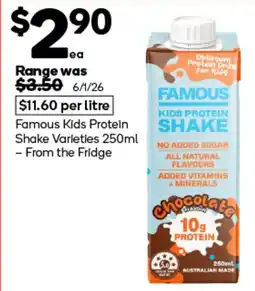 Woolworths Famous Kids Protein Shake Varieties offer