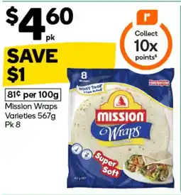 Woolworths Mission Wraps Varieties offer