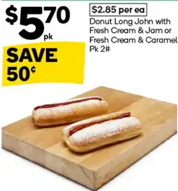 Woolworths Donut Long John with Fresh Cream & Jam or Fresh Cream & Caramel offer