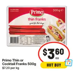 IGA Primo Thin or Cocktail Franks offer