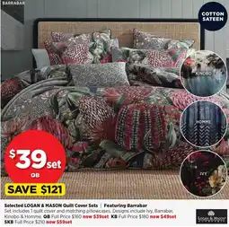 Spotlight Selected LOGAN & MASON Quilt Cover Sets offer