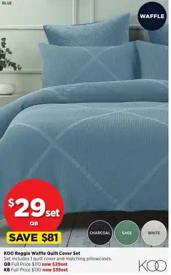 Spotlight KOO Reggie Waffle Quilt Cover Set offer