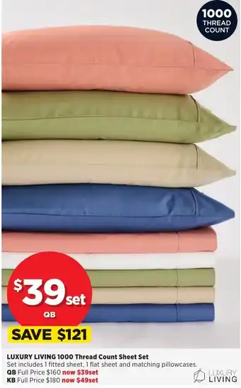 Spotlight LUXURY LIVING 1000 Thread Count Sheet Set offer