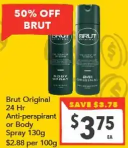 Supa Valu Brut Original 24 Hr Anti-perspirant or Body Spray offer