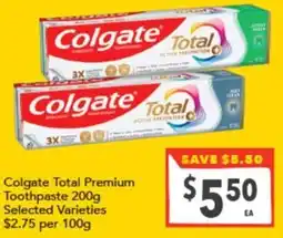 Supa Valu Colgate Total Premium Toothpaste offer