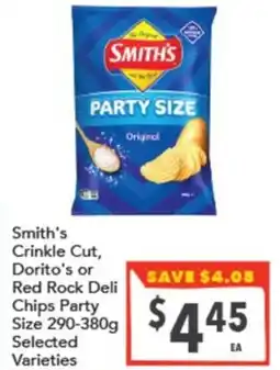 Supa Valu Smith's Crinkle Cut, Dorito's or Red Rock Deli Chips Party Size offer