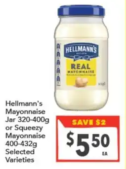 Supa Valu Hellmann's Mayonnaise Jar or Squeezy Mayonnaise offer