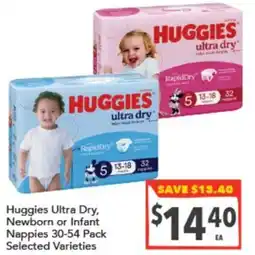Supa Valu Huggies Ultra Dry, Newborn or Infant Nappies offer