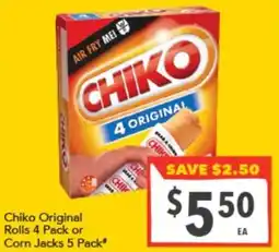 Supa Valu Chiko Original Rolls 4 Pack or Corn Jacks 5 Pack offer