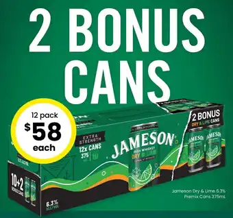 Jameson Dry & Lime 6.3% Premix Cans