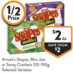 Foodworks Arnott's Shapes, Mini Jatz or Savoy Crackers offer