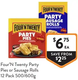 Foodworks Four 'N Twenty Party Pies or Sausage Rolls offer