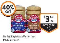 Foodworks Tip Top English Muffins offer
