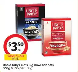 Coles Uncle Tobys Oats Big Bowl Sachets offer