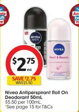Coles Nivea Antiperspirant Roll On Deodorant offer
