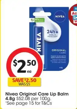 Coles Nivea Original Care Lip Balm offer