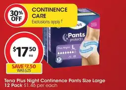 Coles Tena Plus Night Continence Pants Size Large offer