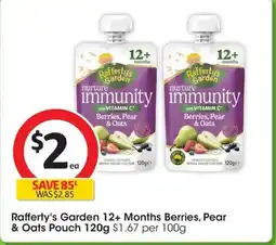 Coles Raffertys Garden 12+ Months Berries Pear & Oats Pouch offer