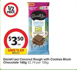 Coles Darrell Lea Coconut Rough with Cookies Block Chocolate offer