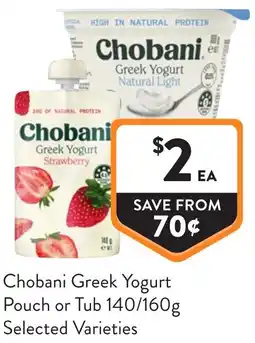 Foodworks Chobani Greek Yogurt Pouch or Tub offer