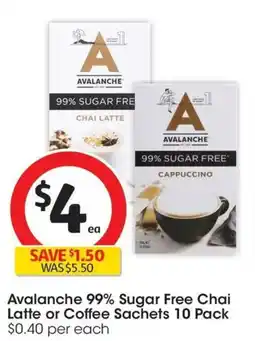 Coles Avalanche 99% Sugar Free Chai Latte or Coffee Sachets offer