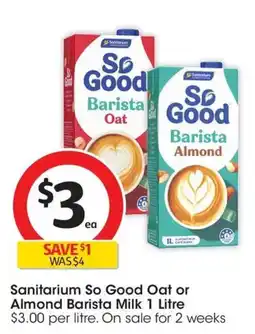 Coles Sanitarium So Good Oat or Almond Barista Milk offer