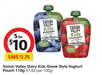 Coles Tamar Valley Dairy Kids Greek Style Yoghurt Pouch offer