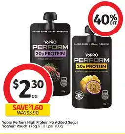 Coles Yopro Perform High Protein No Added Sugar Yoghurt Pouch offer