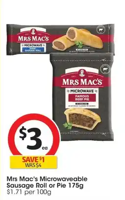 Coles Mrs Macs Microwaveable Sausage Roll or Pie offer