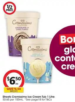 Coles Streets Cremissimo Ice Cream Tub offer