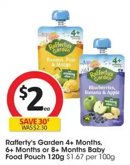 Coles Raffertys Garden 4+ Months 6+ Months or 8+ Months Baby Food Pouch offer