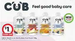 Coles Cub 4+ months or 6+ months baby food pouch offer