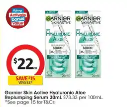 Coles Garnier Skin Active Hyaluronic Aloe Replumping Serum offer